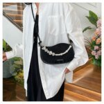 Elegant Mini Shoulder Bag with Pearl Chain – Trendy Women’s Handbag (White, Pink, Black, Ash) - Image 9