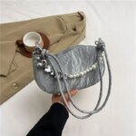 Elegant Mini Shoulder Bag with Pearl Chain – Trendy Women’s Handbag (White, Pink, Black, Ash) - Image 4