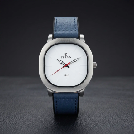 Titan Water Resistant Quartz Watch with Leather Strap Square Dial