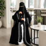 Exclusive Rose Arabian Borka 3-Piece Set - Original Dubai Fabric & Embroidery (Koti, Inner & Hijab)
