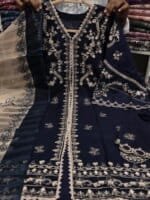 Premium Navy Blue Cotton Embroidered 3 Piece Suit for Women | Elegant Cotton Salwar Kameez with Embroidered Dupatta - Image 5