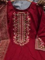 Premium Red Cotton Embroidered 3 Piece Suit for Women | Elegant Black Embroidery Cotton Salwar Kameez with Printed Dupatta - Image 4