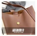 Stylish Women’s Leather Shoulder Bag Set with Matching Pouch – Elegant Tote Handbag in Black, Cream & Brown - Image 7