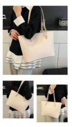 Minimalist Large Tote Bag for Women – Elegant Leather Shoulder Handbag for Work, Office & Everyday Use in Black, Beige & Cream - Image 7