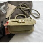 Elegant Mini Top Handle Handbag for Women – Chic Crossbody Purse with Gold Lock Closure in Pink, Green & Beige - Image 10