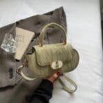 Elegant Mini Top Handle Handbag for Women – Chic Crossbody Purse with Gold Lock Closure in Pink, Green & Beige - Image 5