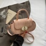 Elegant Mini Top Handle Handbag for Women – Chic Crossbody Purse with Gold Lock Closure in Pink, Green & Beige - Image 4