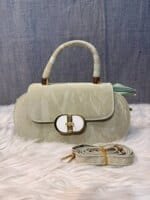 Elegant Mini Top Handle Handbag for Women – Chic Crossbody Purse with Gold Lock Closure in Pink, Green & Beige - Image 8