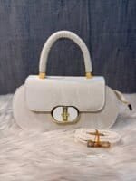 Elegant Mini Top Handle Handbag for Women – Chic Crossbody Purse with Gold Lock Closure in Pink, Green & Beige - Image 17