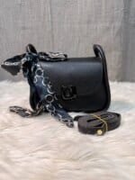 Trendy Mini Crossbody Bag for Women with Silk Scarf – Stylish Flap Shoulder Purse in Cream, Beige & Pink - Image 14
