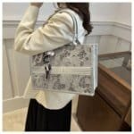 Elegant Floral Pattern Tote Bag with Scarf – Large Capacity Fashion Handbag for Women (Pink, Black, White, Silver) - Image 18