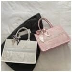 Elegant Floral Pattern Tote Bag with Scarf – Large Capacity Fashion Handbag for Women (Pink, Black, White, Silver) - Image 7