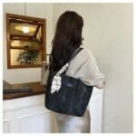 Large Tote Bag with Scarf Detail – Stylish Python Texture Shoulder Bag for Women (Brown, White, Silver, Black) - Image 10