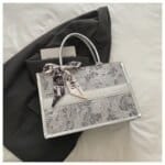 Elegant Floral Pattern Tote Bag with Scarf – Large Capacity Fashion Handbag for Women (Pink, Black, White, Silver) - Image 22