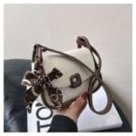 Trendy Mini Crossbody Bag for Women with Silk Scarf – Stylish Flap Shoulder Purse in Cream, Beige & Pink - Image 11