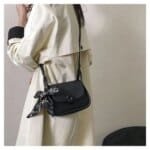 Trendy Mini Crossbody Bag for Women with Silk Scarf – Stylish Flap Shoulder Purse in Cream, Beige & Pink - Image 10