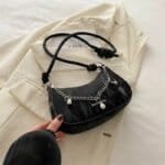 Trendy Mini Shoulder Bag with Chain Detail – Cute Y2K Style Handbag for Women (Black, Green, White) - Image 9