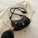 Trendy Mini Shoulder Bag with Chain Detail – Cute Y2K Style Handbag for Women (Black, Green, White) - Image 9
