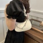Trendy Mini Shoulder Bag with Chain Detail – Cute Y2K Style Handbag for Women (Black, Green, White) - Image 16