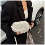 Elegant Shell Shape Pearl Handbag for Women – Trendy Crossbody & Shoulder Bag (Blue, White, Pink, Ash) - Image 33