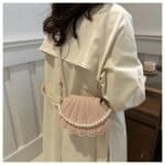 Elegant Shell Shape Pearl Handbag for Women – Trendy Crossbody & Shoulder Bag (Blue, White, Pink, Ash) - Image 22