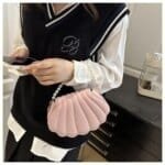Trendy Shell Shape Pearl Handbag for Women – Stylish Crossbody & Shoulder Bag (Pink, Brown, Cream, Black) - Image 13