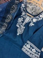 Premium Blue Cotton Embroidered 3 Piece Suit for Women | Elegant Cotton Salwar Kameez with Printed Dupatta - Image 2