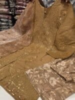 Premium Golden Embroidered 3 Piece Suit | Luxury Sequins Work Salwar Kameez for Women - Image 3