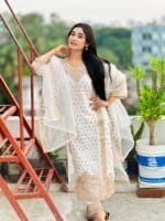 Women's Premium White Embroidered Salwar Kameez Set with Dupatta | Elegant Party Wear Pakistani Style Dress - Image 2