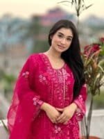 Vibrant Fuchsia Embroidered Organza Salwar Kameez Set