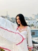 Premium White Embroidered Three Piece Salwar Kameez Set for Women | Elegant Pakistani Party Wear Dress - Image 3