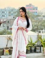 Premium White Embroidered Three Piece Salwar Kameez Set for Women | Elegant Pakistani Party Wear Dress - Image 2