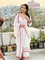 Premium White Embroidered Three Piece Salwar Kameez Set for Women | Elegant Pakistani Party Wear Dress - Image 5