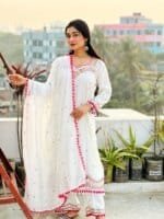Premium White Embroidered Three Piece Salwar Kameez Set for Women | Elegant Pakistani Party Wear Dress - Image 7