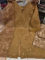 Premium Golden Embroidered 3 Piece Suit | Luxury Sequins Work Salwar Kameez for Women - Image 4