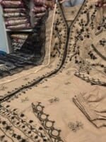 Premium Beige Cotton Embroidered 3 Piece Suit for Women | Elegant Black Embroidery Cotton Salwar Kameez with Printed Dupatta - Image 2