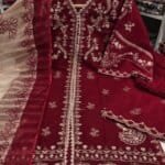 Premium Red Cotton Embroidered 3 Piece Suit for Women | Elegant Cotton Salwar Kameez with Embroidered Dupatta