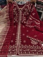Premium Red Cotton Embroidered 3 Piece Suit for Women | Elegant Cotton Salwar Kameez with Embroidered Dupatta