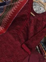 Premium Maroon Cotton Embroidered 3 Piece Suit for Women | Schiffli Embroidery Salwar Kameez with Printed Dupatta - Image 3