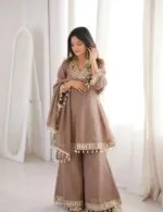 Premium Ivory Star Georgette Sharara Set for Women | Embroidery & Mirror Work 3 Piece Party Wear Dress