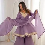 Premium Ivory Star Georgette Sharara Set for Women | Embroidery & Mirror Work 3 Piece Party Wear Dress