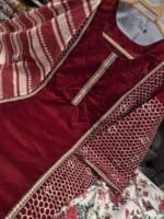 Premium Red Cotton Embroidered 3 Piece Suit for Women | Elegant Black Embroidery Cotton Salwar Kameez with Printed Dupatta - Image 4