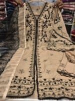 Premium Beige Cotton Embroidered 3 Piece Suit for Women | Elegant Black Embroidery Cotton Salwar Kameez with Printed Dupatta