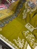 Premium Olive Green Cotton Embroidered 3 Piece Suit for Women | Elegant Cotton Salwar Kameez with Printed Dupatta - Image 2