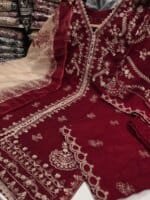 Premium Maroon Cotton Embroidered 3 Piece Suit for Women | Elegant Cotton Salwar Kameez with Embroidered Dupatta - Image 2