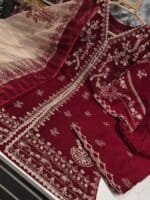 Premium Maroon Cotton Embroidered 3 Piece Suit for Women | Elegant Cotton Salwar Kameez with Embroidered Dupatta - Image 3