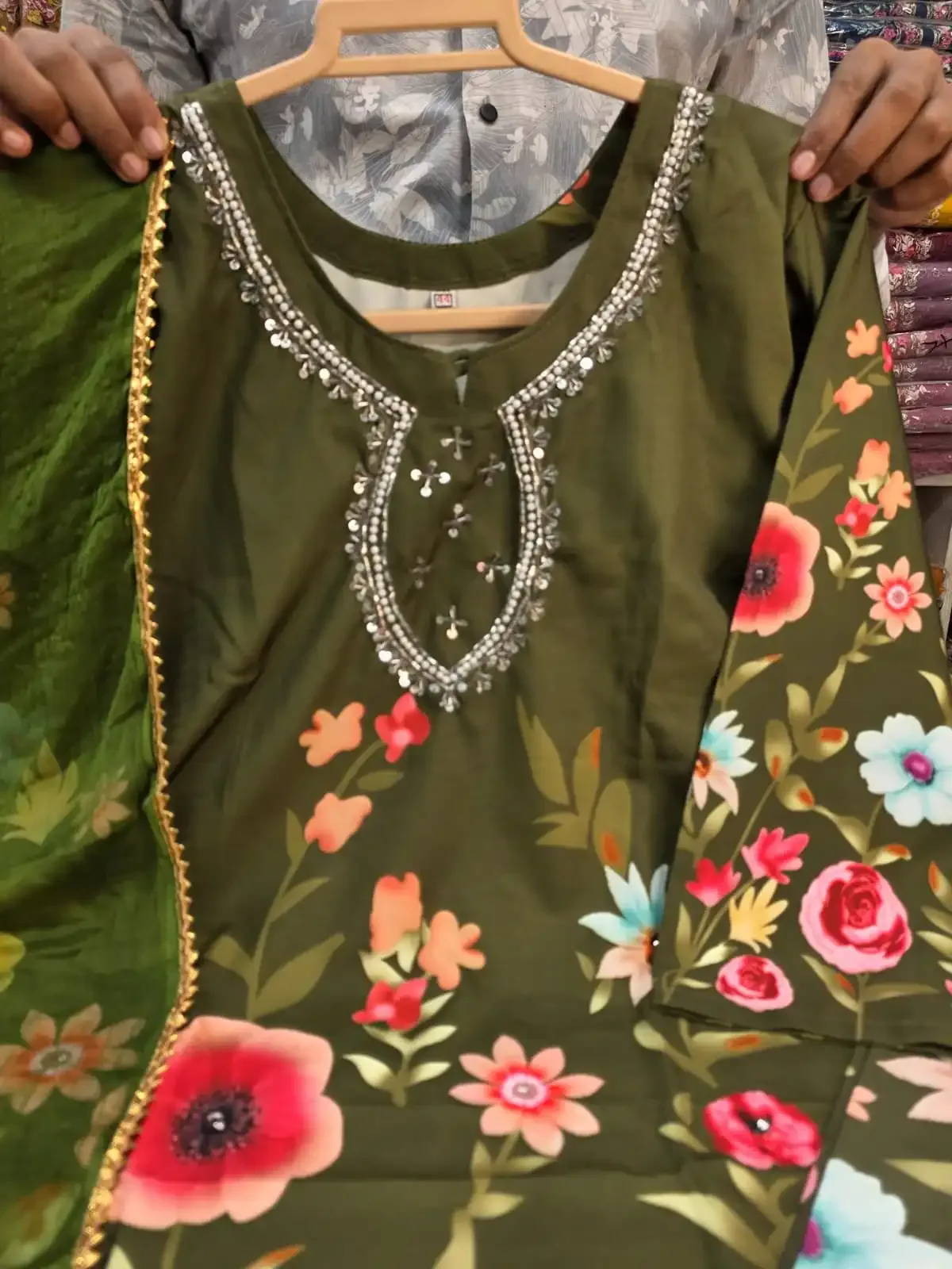 Premium Micro Silk Digital Print & Karchupi Work 3 Piece Dress for Women | Luxury Boutique Salwar Kameez Set with Dupatta - Image 4