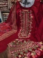 Premium Red Cotton Embroidered 3 Piece Suit for Women | Elegant Black Embroidery Cotton Salwar Kameez with Printed Dupatta - Image 3