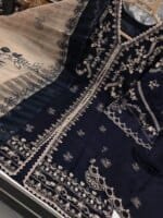 Premium Navy Blue Cotton Embroidered 3 Piece Suit for Women | Elegant Cotton Salwar Kameez with Embroidered Dupatta - Image 2
