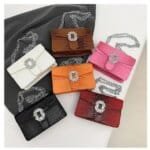Women’s Orange PU Leather Shoulder Bag | Crocodile Texture Chain Handbag | Stylish Party & Fashion Purse